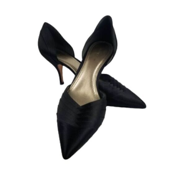 ANN Taylor Veronica Black Satin Pointed Toe Heels - Picture 2 of 8
